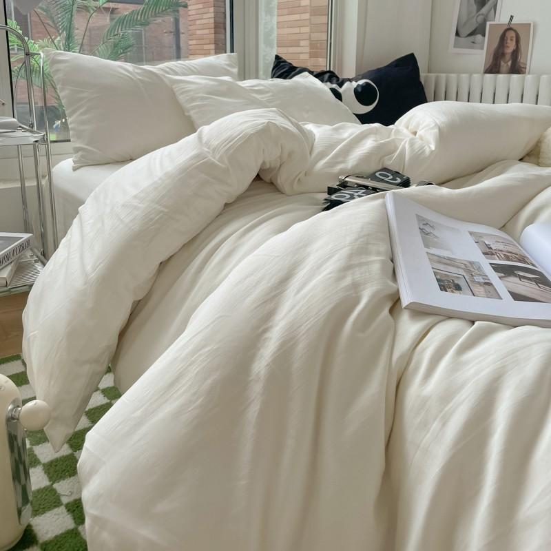 Однотонный Комплект Пододеяльника из Мягкой Микрофибры с Эффектом Стирки 4 Предмета на Двуспальную/Полуторную/Королевскую Кровать с Застежкой-Молнией 1 Пододеяльник 1 Простыня 2 Наволочки