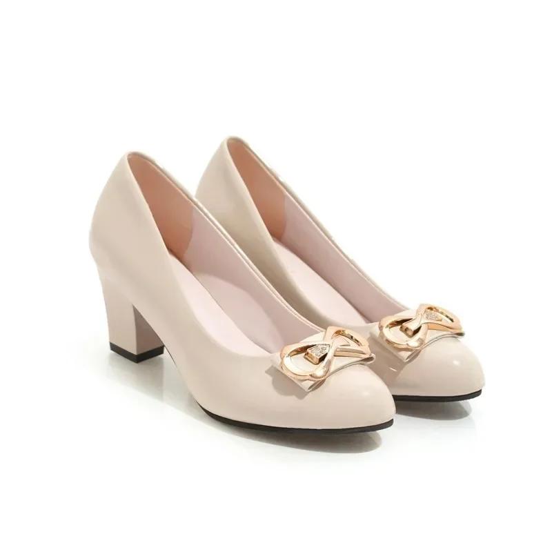 Распродажа женской обуви 2024 года, новые женские туфли-лодочки без застежек, осенние туфли-лодочки с острым носком, однотонные туфли-лодочки с бабочкой и металлическим украшением, с неглубоким горлом