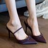 2024 Ladies Shoes Slingbacks Women's High Heels Sexy Party Pumps Women Crystal Pointed Toe Thin Heels Slip On Women's Sandals