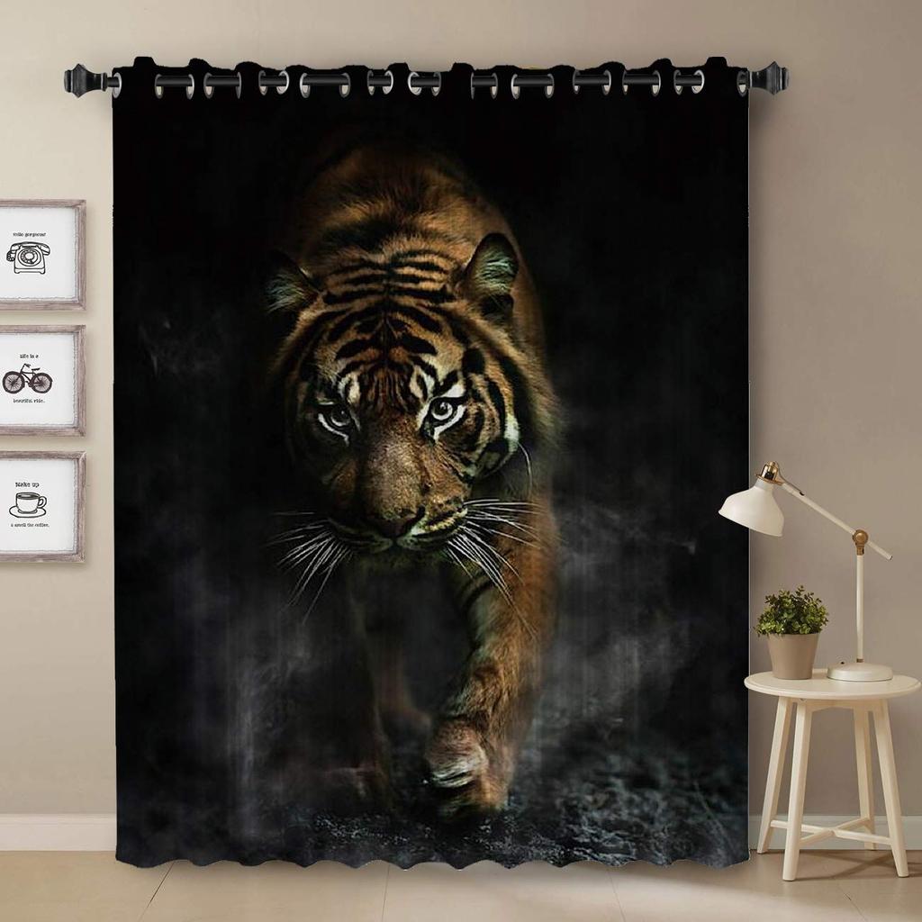 Cute Tiger Blackout Curtains Kawaii Wild Animal Drapes for Children Boys Girls Bedroom Living Room Print Window Dreapes 2 Panels