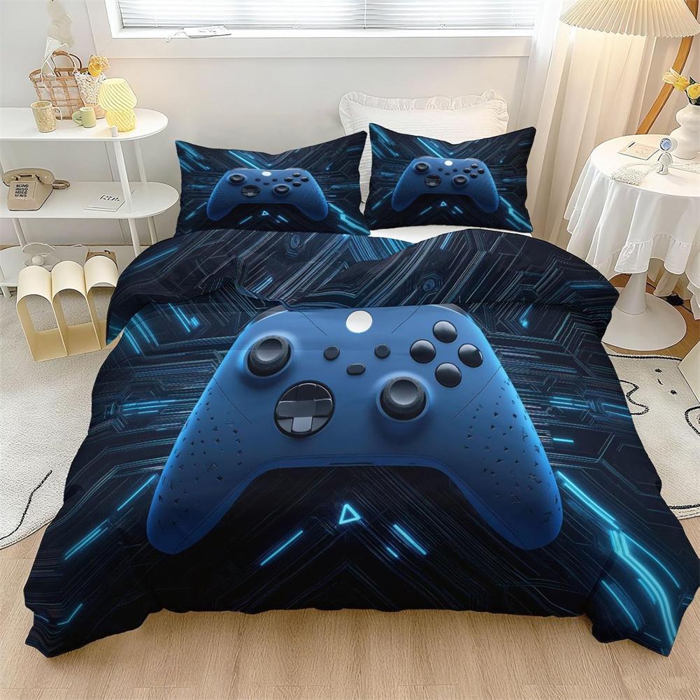 Gaming Bedding Duvet Cover Set Single, Kids Gamepad Gamer Soft Zipper Childrens Full Bed 2 Piece Quilt Covers and Pillowcases