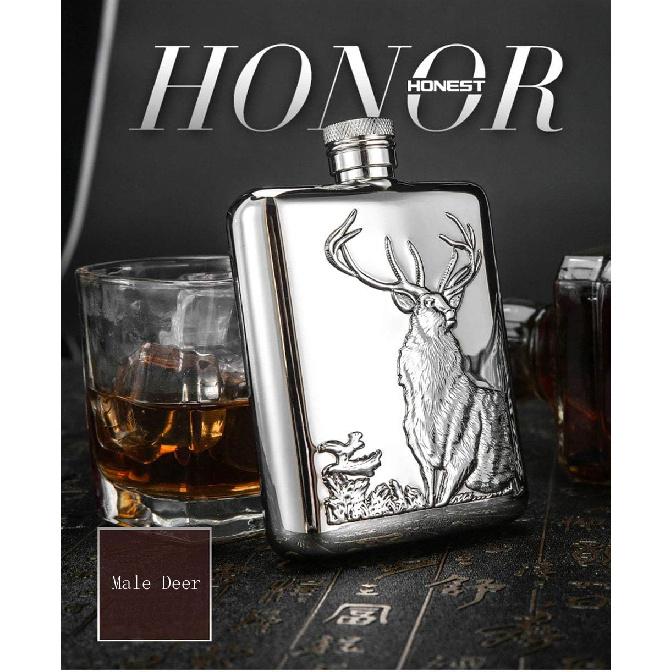 Походное снаряжение из нержавеющей стали, плоская фляга, портативная фляга для спиртного, фляги для спиртного для мужчин, фляга для виски (Шаблон оленя) (6 унций) Отправить 1*