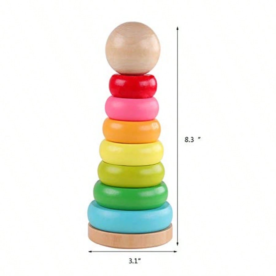 Stacking Rings Toy Wooden Rainbow Stacker Toddler Learning Toys For 18 Months 2 Year Old Baby Boys Girls  Perfect Christmas Halloween, New Year's Gift