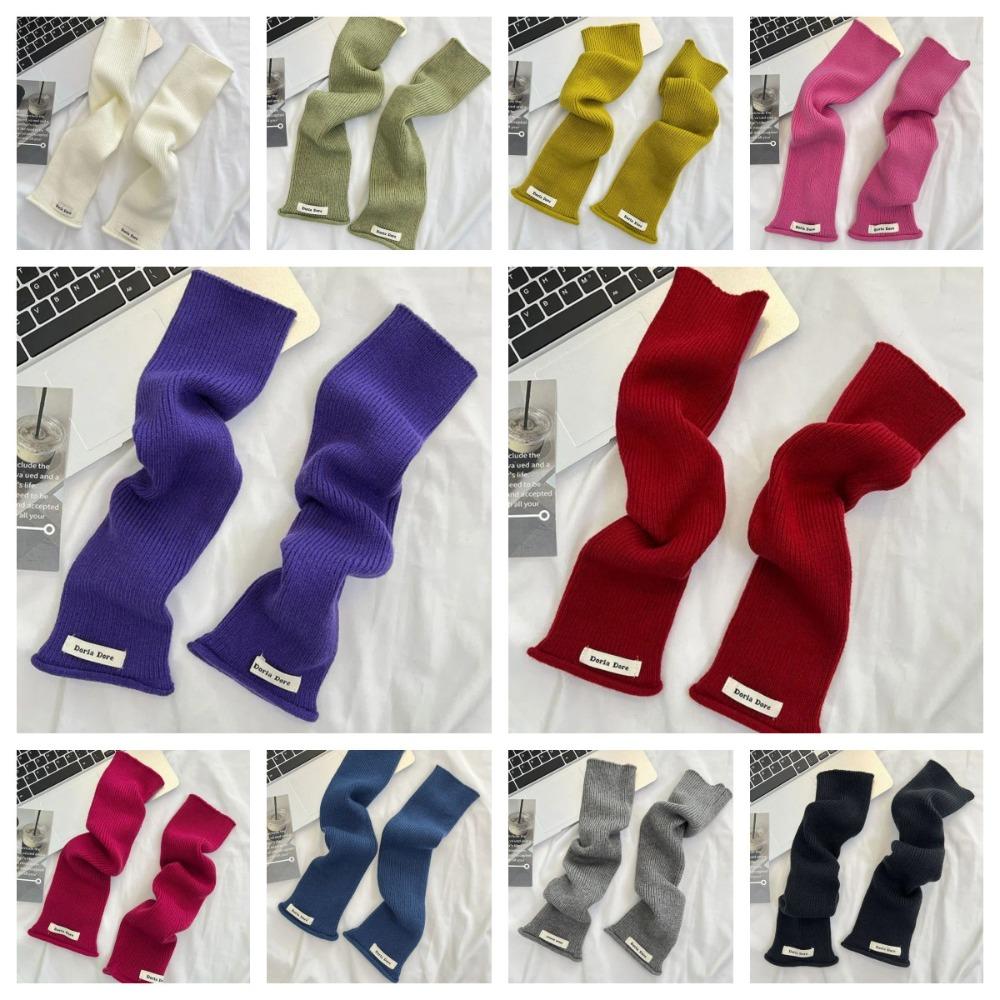 Solid Color Knitted Warm Sleeves Hole Long Fingerless Sleeves Warm Arm Covers  Clothing Accessories