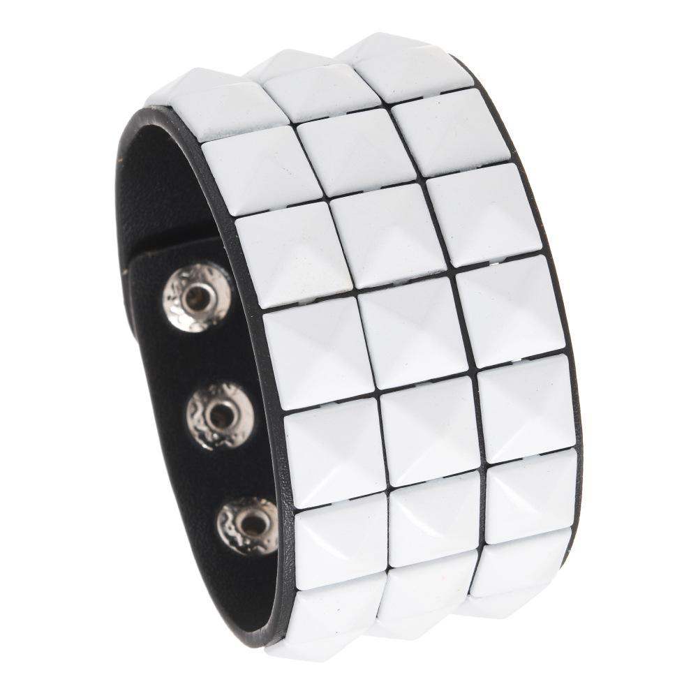 Multicolor Square Stud Faux Leather Bracelet - Punk Style