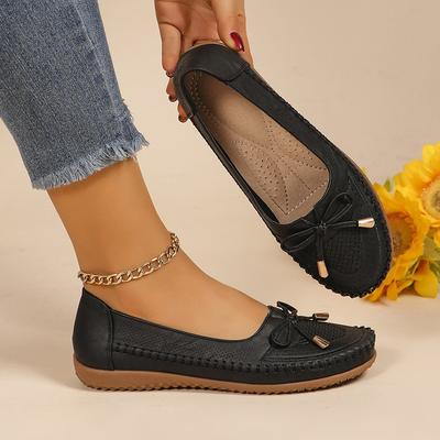 Модные лоферы, летняя обувь на плоской подошве для женщин 2024 года, удобные однотонные дышащие туфли из искусственной кожи с бантом на плоской подошве