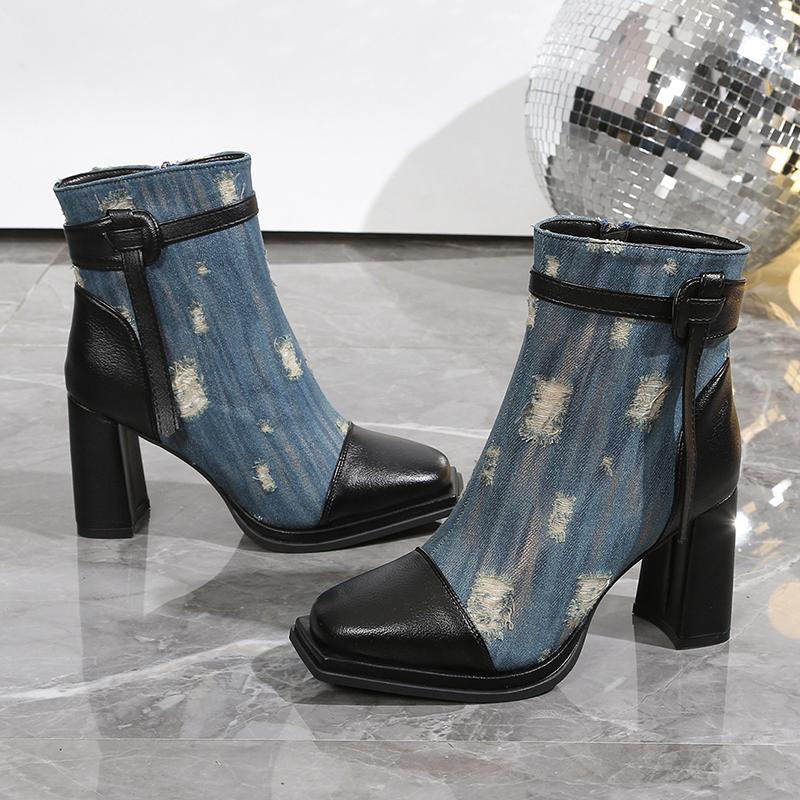 2024 Осень/Зима Популярные Модные Женские Сапоги Новые Модные Квадратные Головки Молнии Боковые Высокие Каблуки Универсальные Модные Женские Сапоги