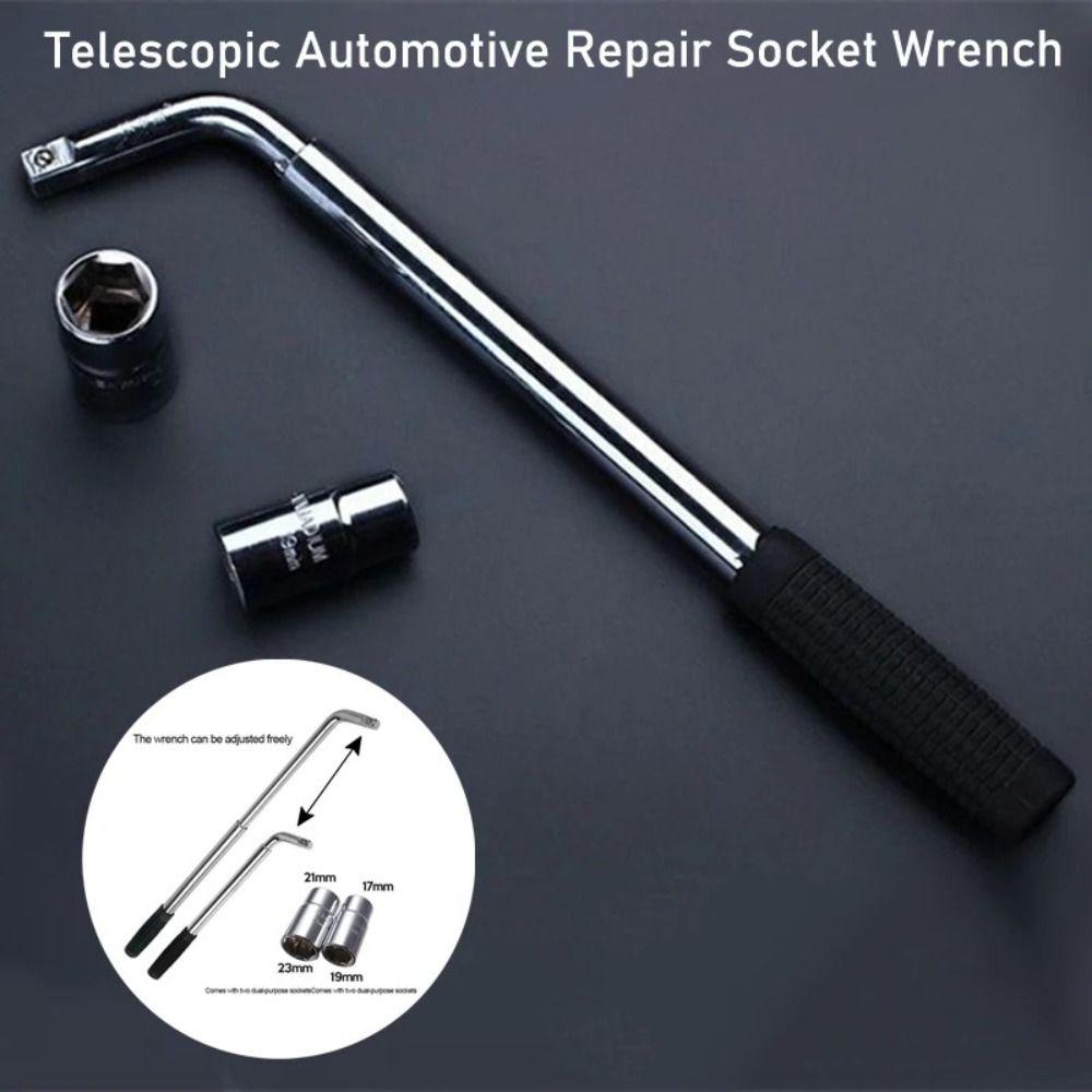 L Shaped Telescoping Lug Wrench Set With Double Ended Sockets Nut Car Tire Wrench Hand Tool