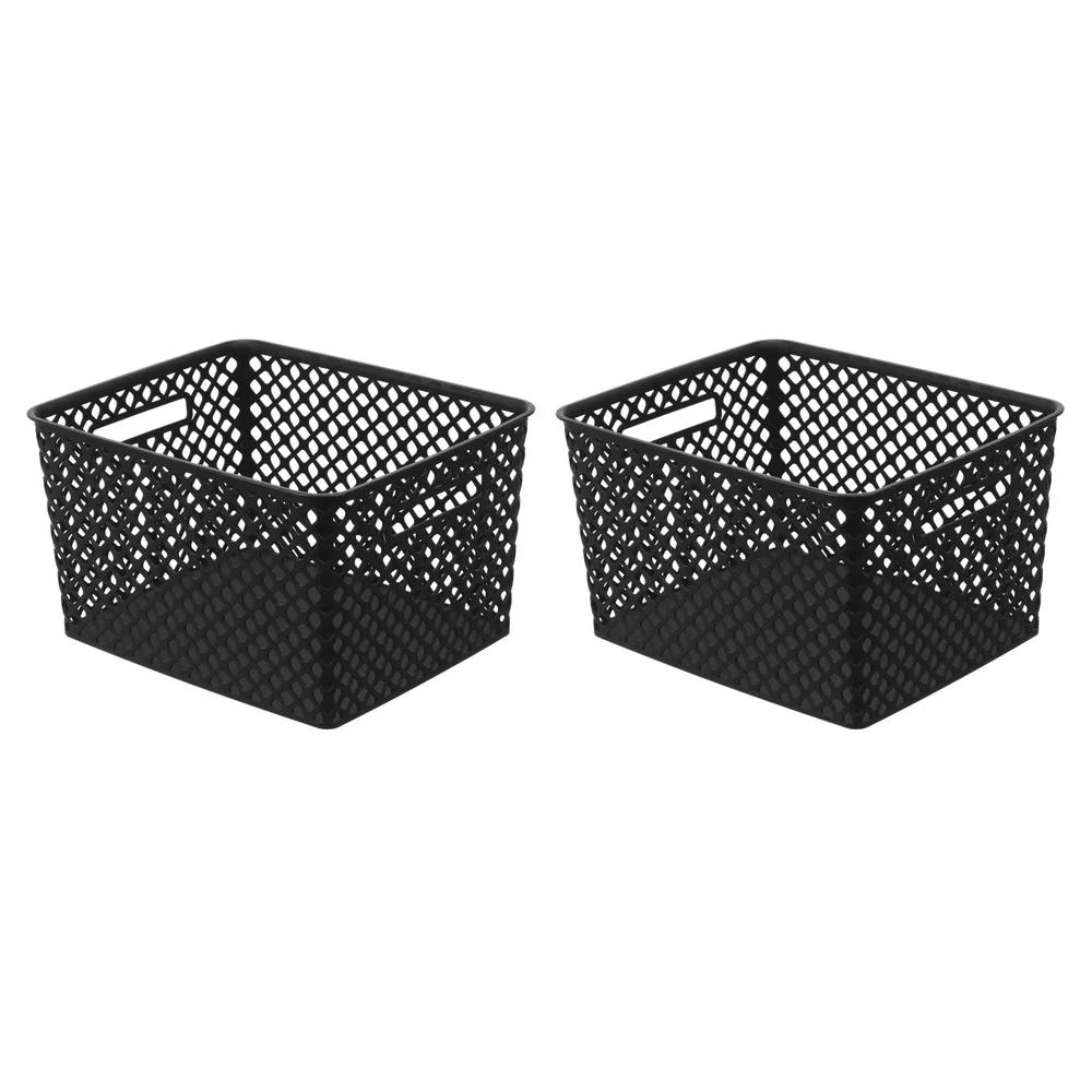 Large Decorative Storage Basket 2 Pack with Cut-Out Handles Organizing Household Items Durable Mesh Design Easy Viewing and