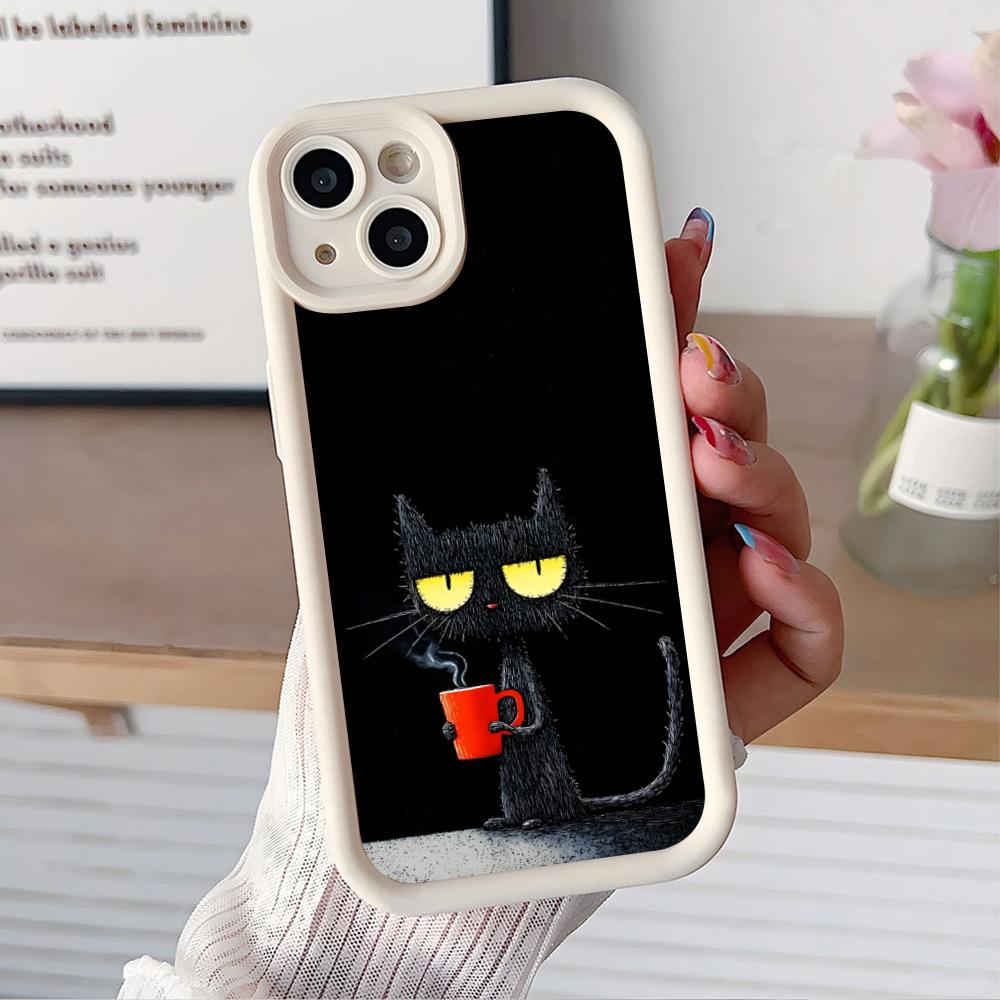 Cute Coffee Cat Thicken TPU Mobile Phone Case for iPhone 17 16 15 14 13 12 11 Air Pro Max Plus Colorful Cover