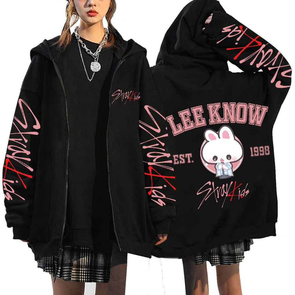 Adult Women Men Stray Kids Dominate ATZ SKZ Print Sweatshirt Loose Zipper Long Sleeves Hooded Jacket Coat Outerwear