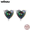 925 Sterling Silver 7MM Heart Stud Earrings Women Rainbow Mystic Topaz Wedding Earring Party Jewelry Gift For Mom Daugther