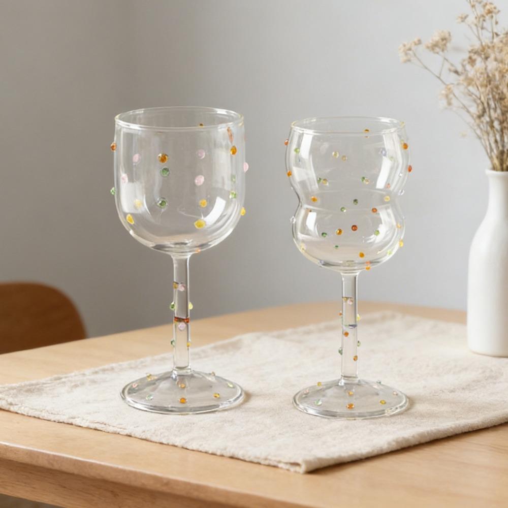 Glass Tall Glass Embossed Wine Cup Ins Colorful Dot Goblet Cup Banquet