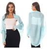 Womens Casual Long Sleeve Sun Protection Tops Open Front Chiffon Wraps Pleated Shawl Cover Ups Beachwear