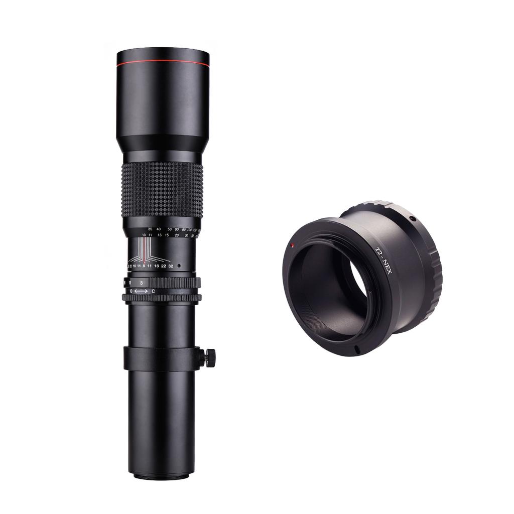 Супертелеобъектив 500 мм F/8,0-32 с многослойным покрытием, ручной зум + переходное кольцо с T-образным креплением на NEX E-Mount