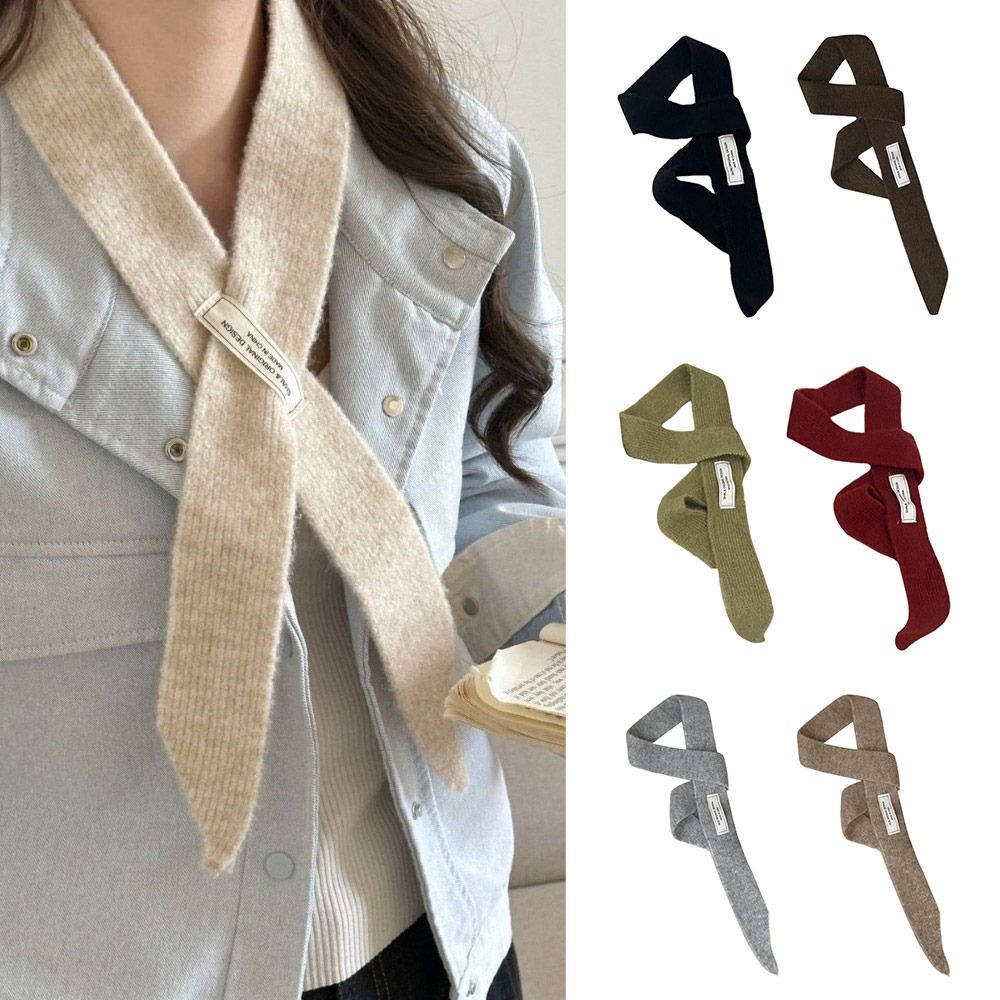 Solid Color Knitted Scarf Wool Neck Warmer Y2K Long Neckerchief Women