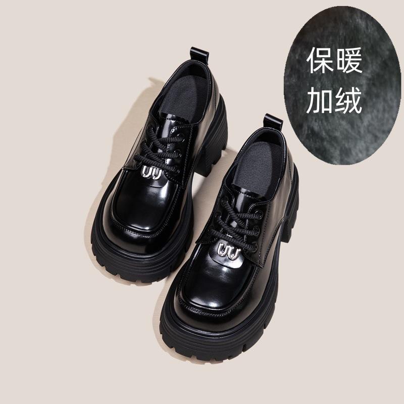 British style small leather shoes women's winter velvet 2026 new high-heeled platform versatile spring and autumn single shoes thick heel