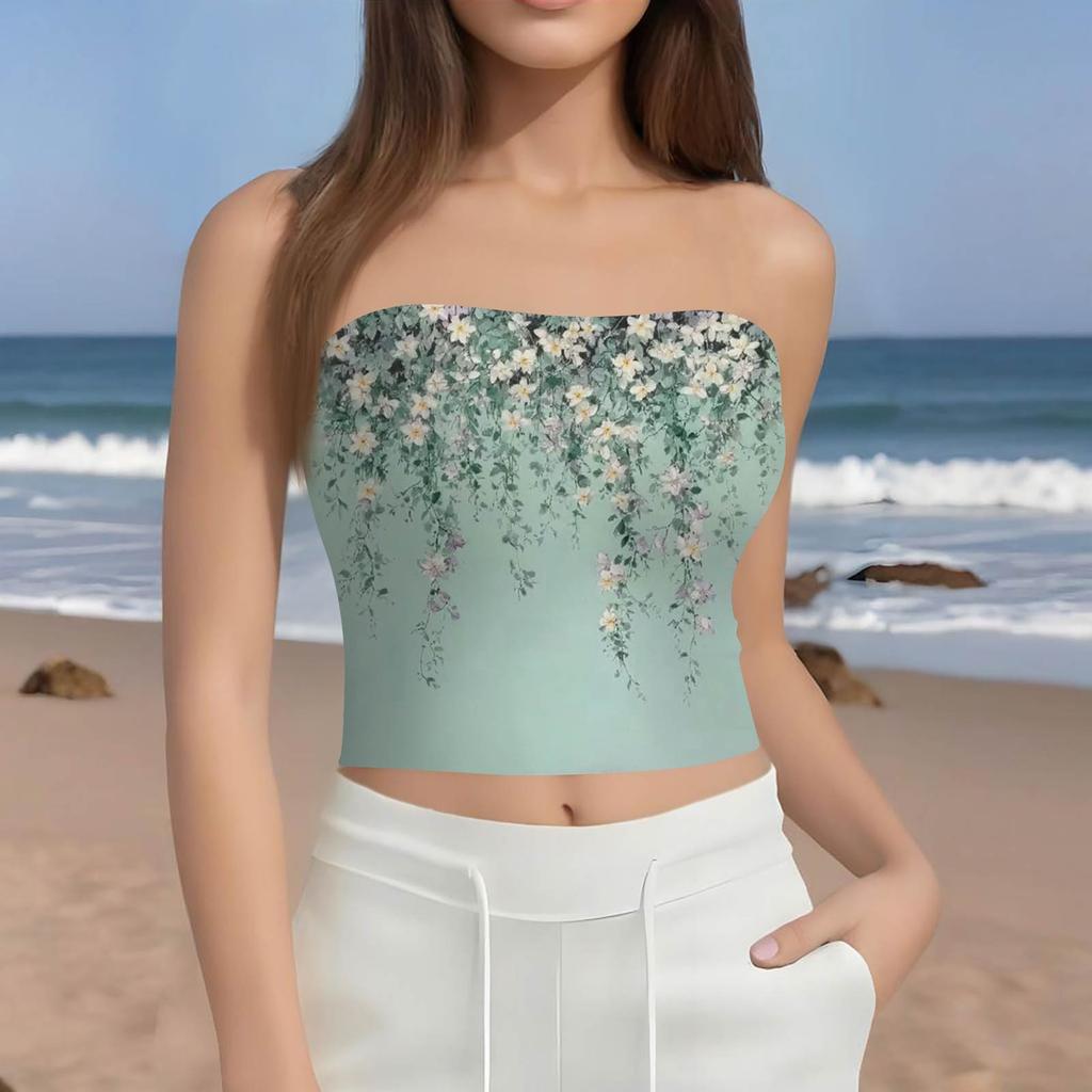 Crop Tops For Women Sexy Cami Tank Summer Tube Sleeveless Printed Camisole Shirt Vest