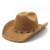 Cool Metal Chain Western Cowboy Hat Big Brim Visor Hat Fashionable Suede Jazz Hat
