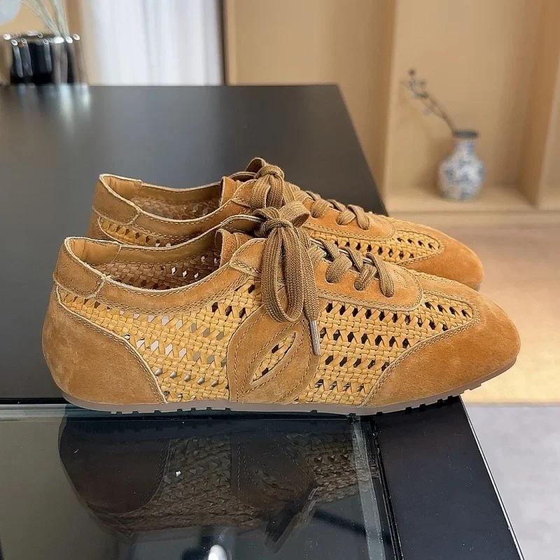 Летние Новые Женские Дышащие Спортивные Туфли из Мягкой Кожи Универсальный Ретро Стиль Повседневные Кроссовки с ЕВА Стелькой и Резиновой Подошвой