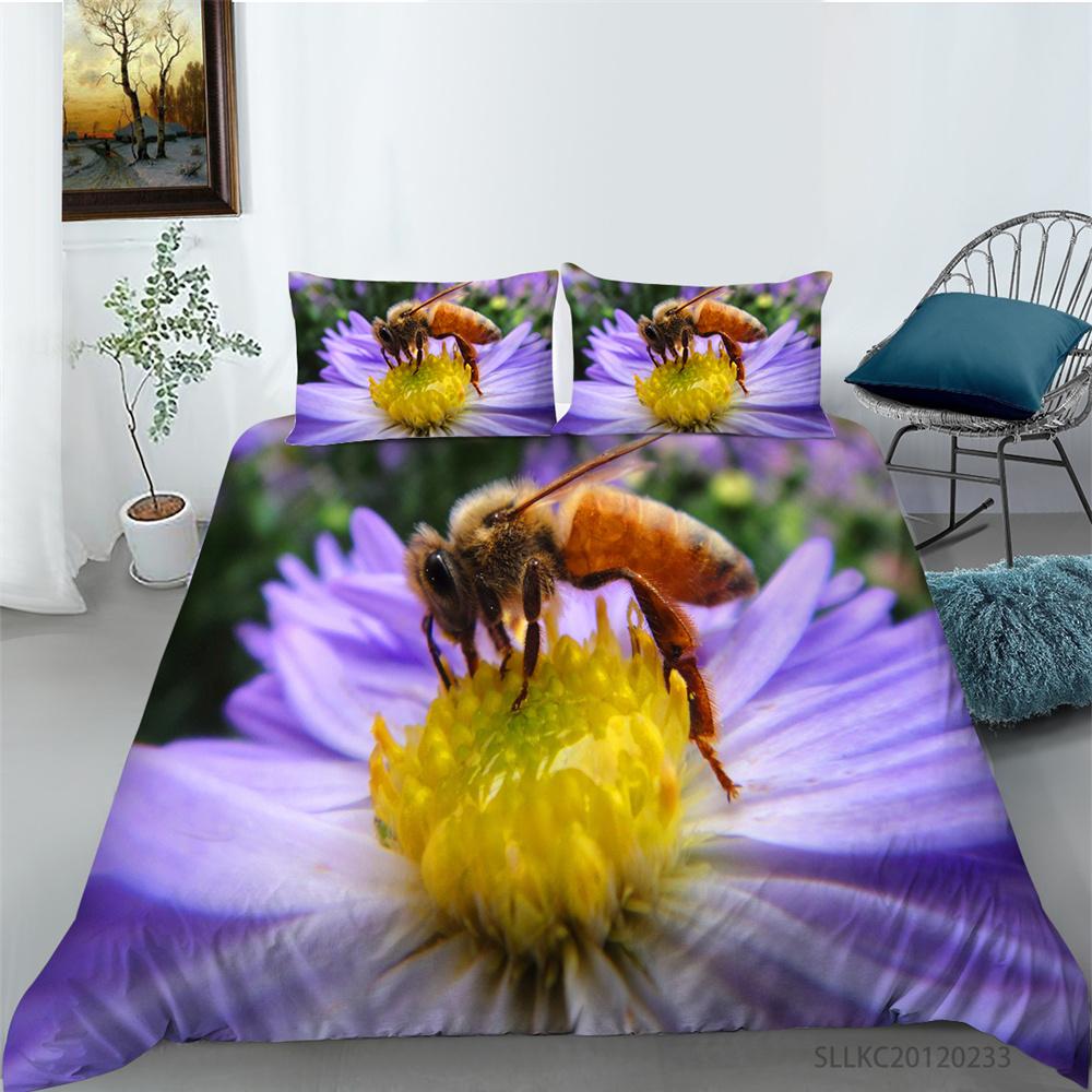Kids Bedding Set 3D Bee Print Quilt Kids School Adults Bed Set Microfiber Fashion Home Bedclothes Duvet Covers