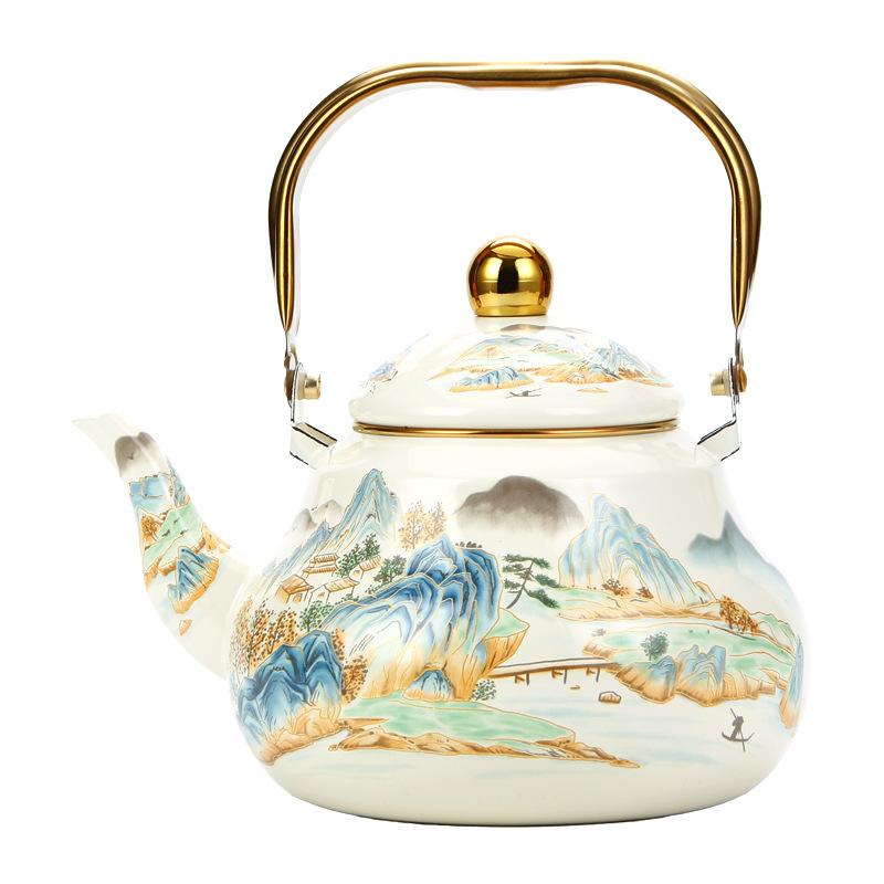 Chinese Style Enamel Teapot Floral Enameled Tea Jug New Water Kettle