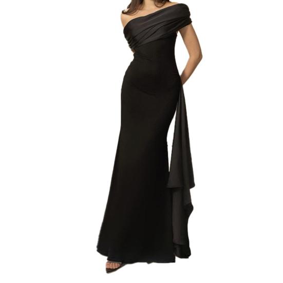 Женское вечернее платье с косым вырезом и открытыми плечами, без рукавов, со складками, на шнуровке, с нерегулярным декором