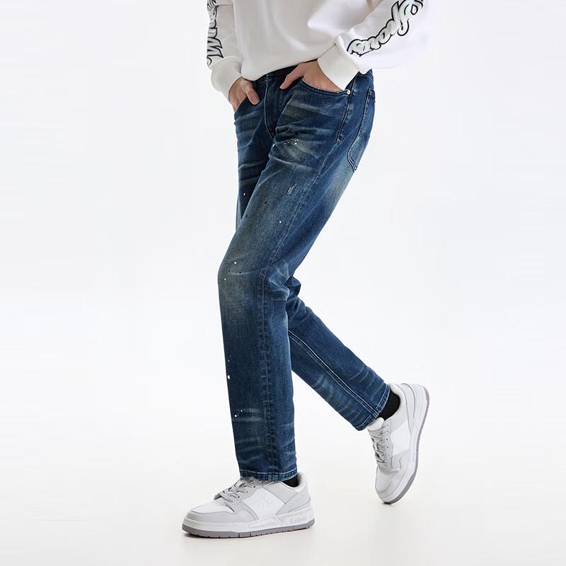 Cabbeen Men's Ink Dot Print Slim-Fit Jeans