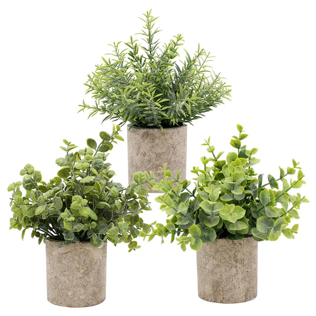 3pcs Potted Artificial Plant Fake Green Grass Leaves Artificial Simulation Plants Sets for Home