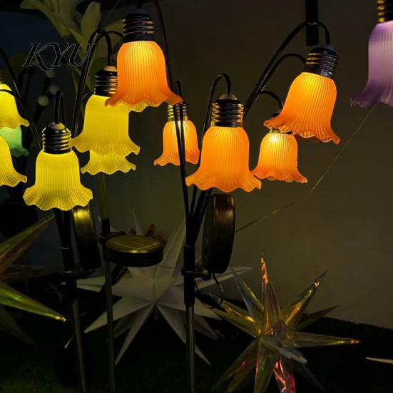 Cordless Garden Decor for Walkways Solar Stake Light, Auto on Off 6 Lily of The Valley Landscape Accents Housewarming Outdoor Waterproof LED