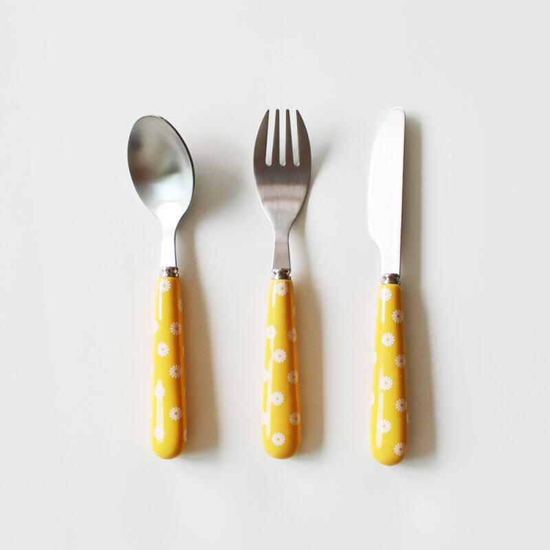 Retro Pattern Dessert Cutlery / Yellow Flower