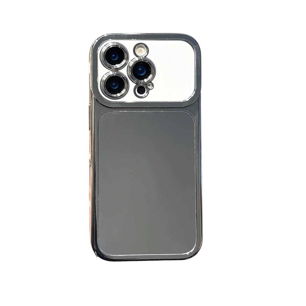 Зеркальный чехол для iPhone 17 Pro Max: Большое Окно Покрытая Металлом Крышка для Подкрашивания Макияжа