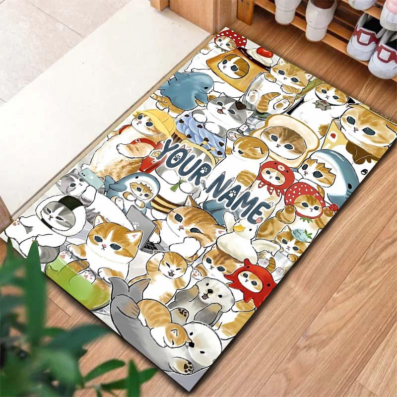 Bee Strawberry Cats Custom Name Carpet Rug For Living Room Bedroom Home Sofa Decoration Kids Play Nonslip Floor Mat