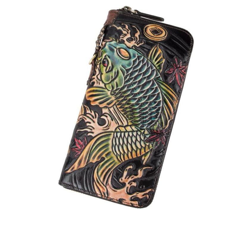 Johnature Luxury Hand Wallet Retro Handmade Embossing Genuine Leather Men Women Wallets And Purses Wallet Card Holder