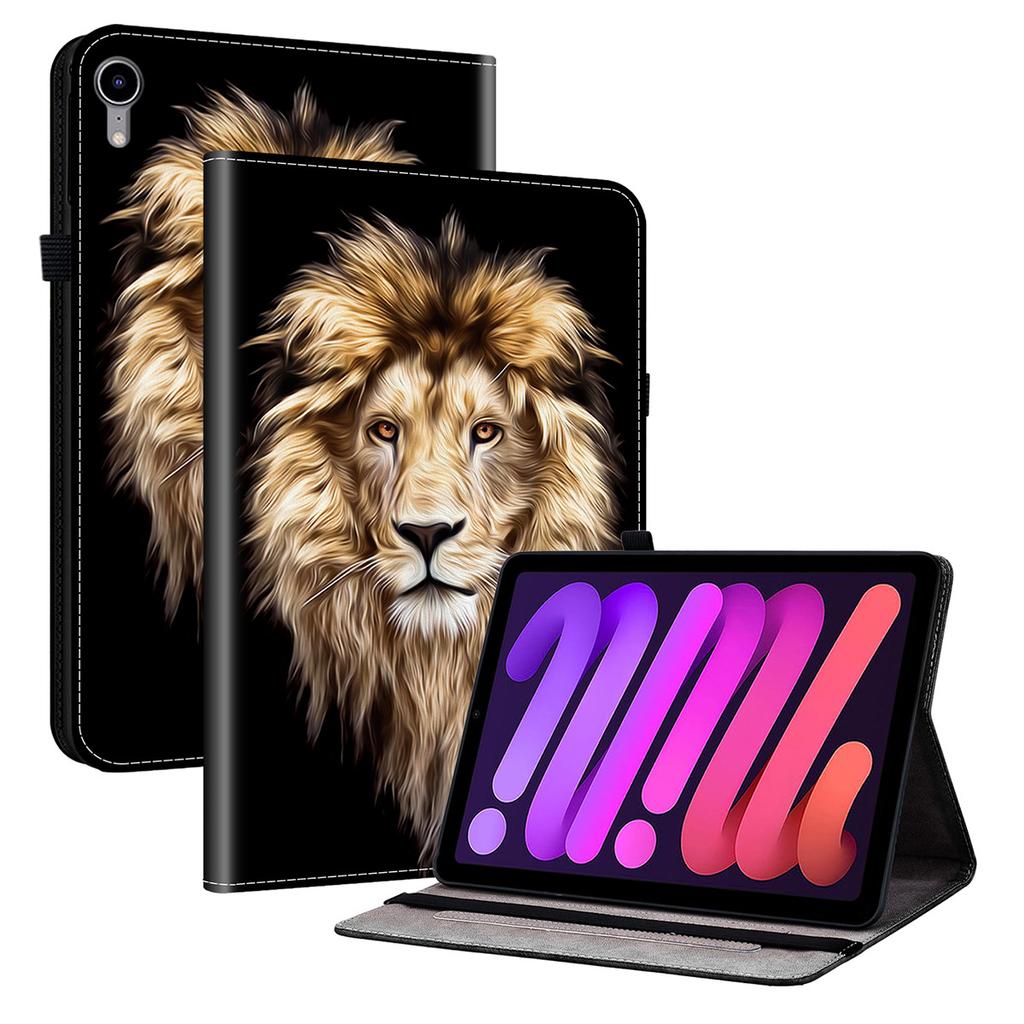 Для iPad мини (2024)/(2021) Кожаный чехол-подставка с узором и карманами для карт