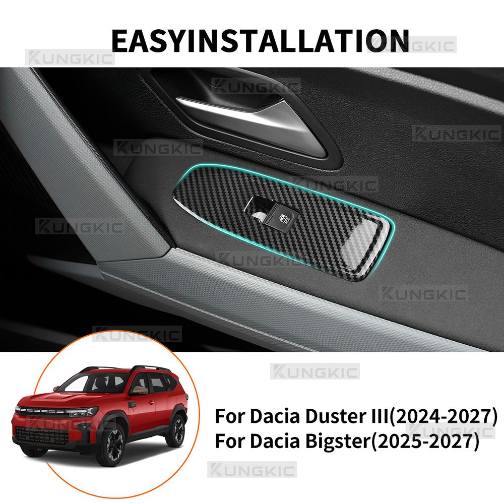 Car Window Lifting Panel Carbon Fiber Style For 2024 2025 2026 Dacia Duster 3 Dacia Bigster 2025 2026 Interior Trim Sticker