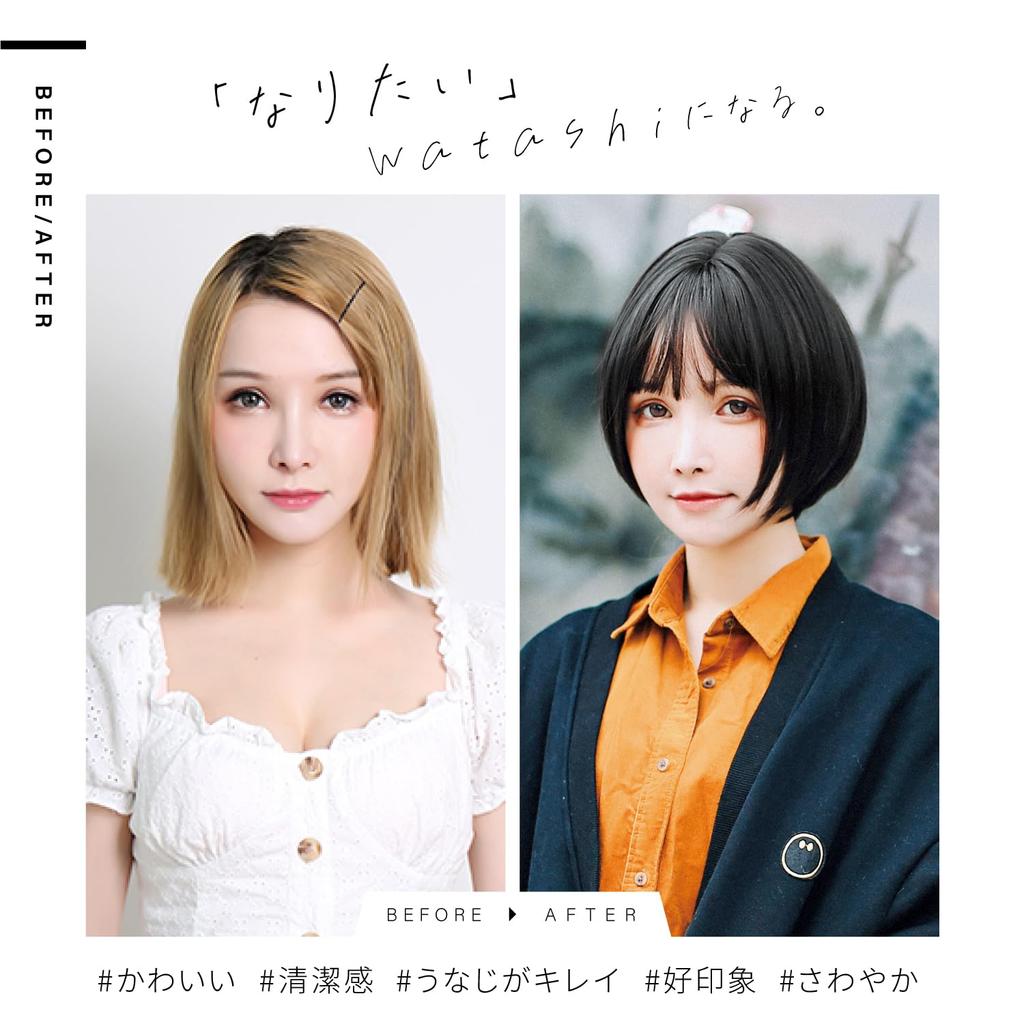 Wig Short Bob Heat Resistant Full Wig Black Hair Brown Gray Blue Natural Round Silhouette Wig Net Included Round Short Black Blue Gray [TefuRe]