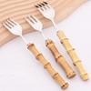 1 шт., столовые приборы из древесины бамбука с ручкой, столовые приборы из нержавеющей стали 304, сервировочная вилка, ложка для салата, вилка для торта, ложка, кофейная ложка, посуда