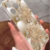Прозрачный защитный чехол для iPhone 14/15/16/17 Pro Max, золотой, с бриллиантами и цветочным узором, противоударный