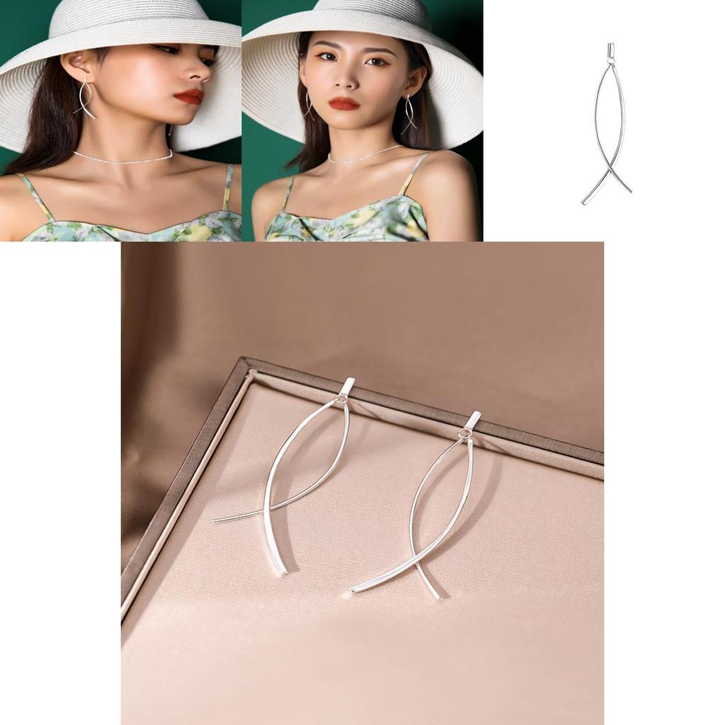 Fashionable Copper Earrings Geometric Elements Cross Fish Tail Design Summer 2023