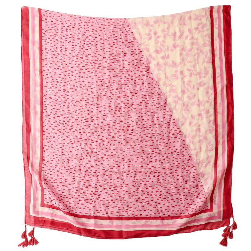 Fresh Cotton Linen Sun Protection Shawl: Red Flower Tassel Silk Scarf for Spring/Summer Travel