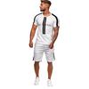Mens Summer Leisure Stripe Color Collision Short Sleeve Shorts Sports Thin Sets