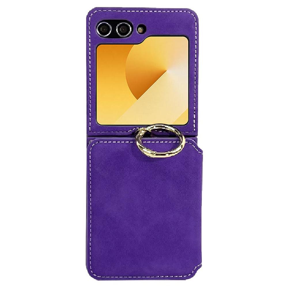 For Samsung Galaxy Z Flip5 5G Case Card Holder Leather+PC Phone Cover with Finger Ring