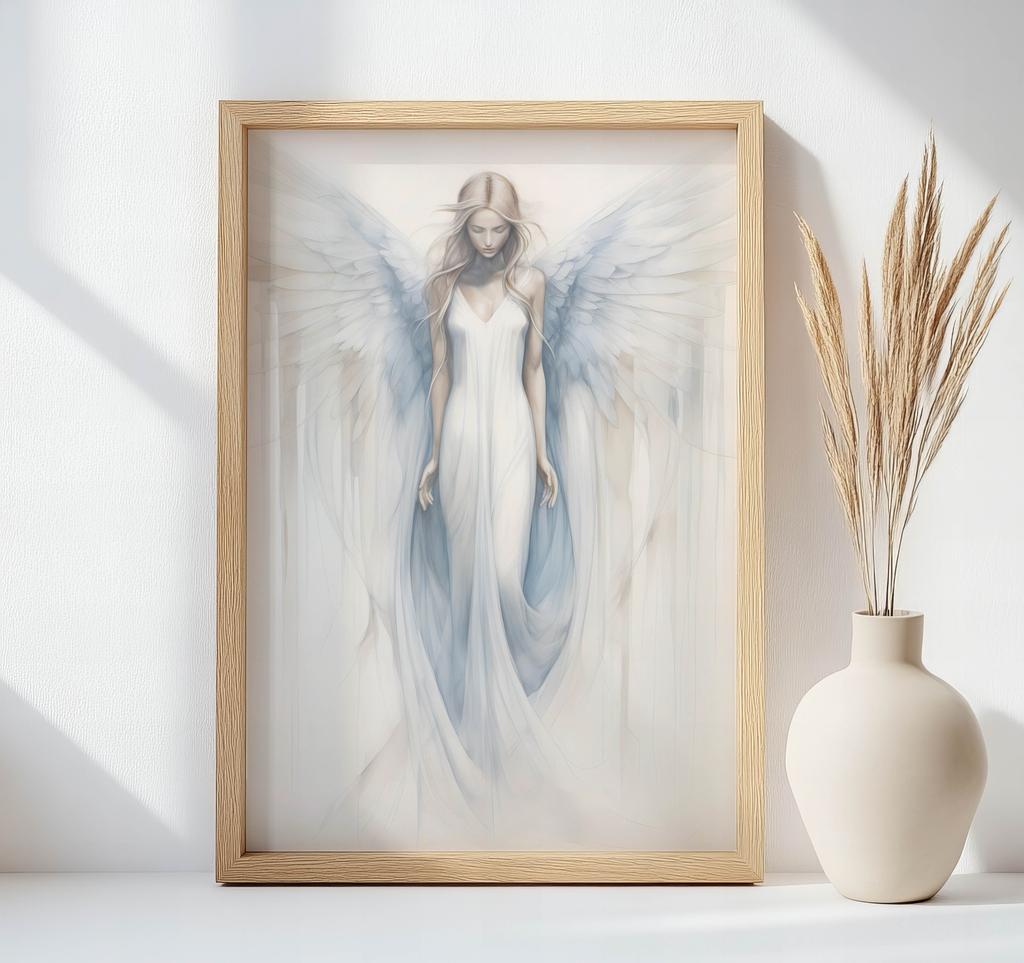 Angelic Blue Glow Poster Angelic Blue Glow Poster, 40X50 Cm, Black Aluminum Frame, 230 Gsm Matte Paper