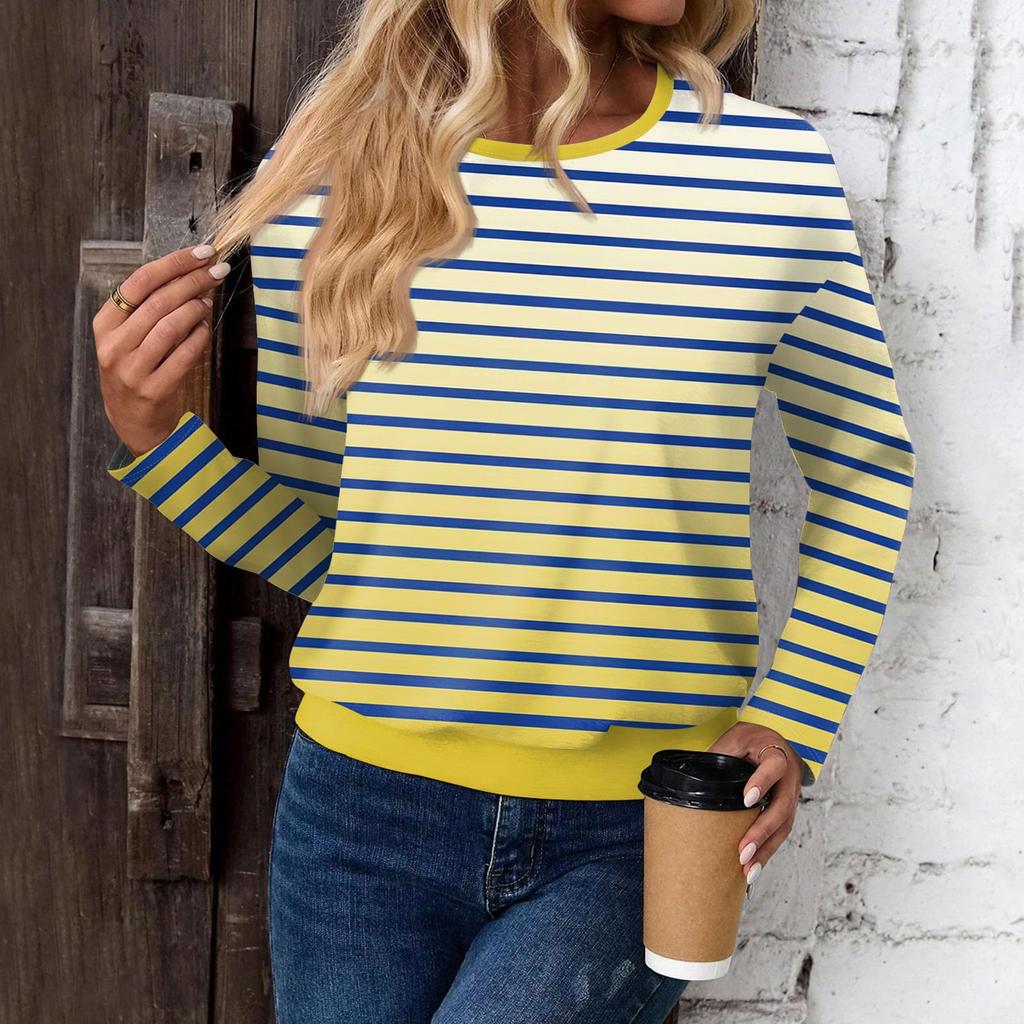 Женский модный повседневный топ с длинными рукавами и принтом, открытыми плечами и круглым вырезом