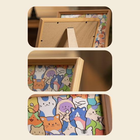 Yousheng DIY Wooden Cat Coloring Puzzle with Frame Pens 2-in-1 Coloring Irregular Jigsaw Puzzle Craft Kit 3D Puzzle Photo Frame Ornament Decoration