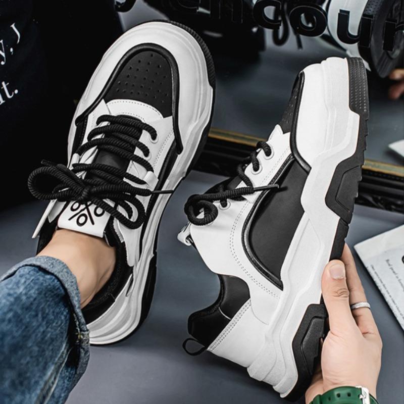 Модная мужская обувь Роскошная кожаная повседневная обувь Модные кроссовки на толстой подошве для мужчин На шнуровке Платформа Вулканизированная обувь Обувь для скейтборда