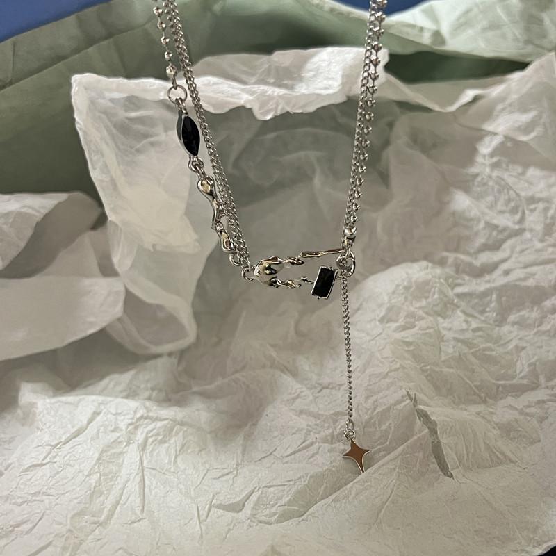 Кулон с хрусталем и опалом, ожерелье из жидкого металла для женщин, цепочка на ключицы, геометрическое нерегулярное винтажное колье Y2K, ювелирные аксессуары