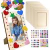 8pcs/set Wooden Picture Frame Set Unfinished DIY Photo Frame with Stickers Painting Tools Color Rhinestone Stickers for Kid