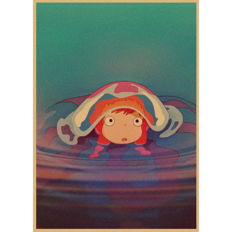 Ponyo on the Cliff Retro Anime Poster - Kraft Paper Wall Art